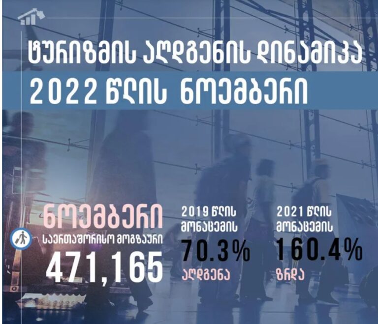 11 თვეში საქართველოს 5 მილიონამდე საერთაშორისო მოგზაური ეწვია