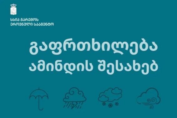 გარემოს ეროვნული სააგენტო მოსახლეობას მოსალოდნელი ამინდის შესახებ აფრთხილებს