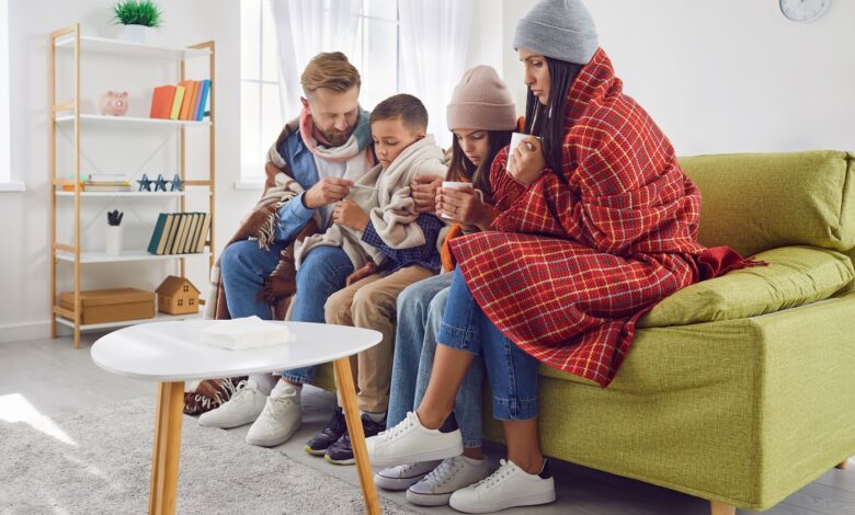 Family,Suffering,From,Cold,And,Flu,In,Winter.,Sick,Adults