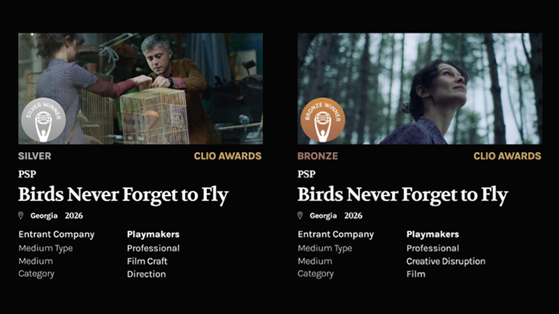 PSP-ს კამპანიის “ჩიტებს ფრენა არ ავიწყდებათ” კიდევ ერთი საერთაშორისო აღიარება – CLIO Awards-ის 2 ჯილდო მოიპოვა