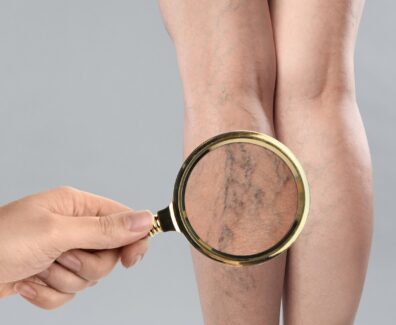 Woman,Suffering,From,Varicose,Veins,On,Light,Grey,Background,,Closeup.